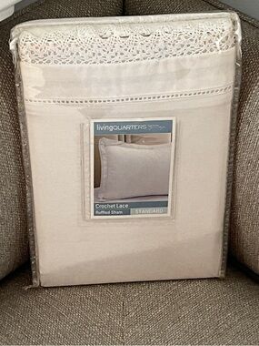 Brand New LivingQuarters Standard Size Crochet Lace Ruffled Sham
